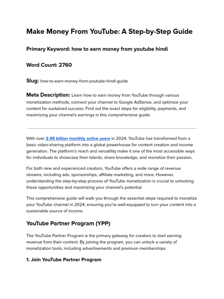 Youtube Monetization Step By Step Guide Pdf You Tube Affiliate