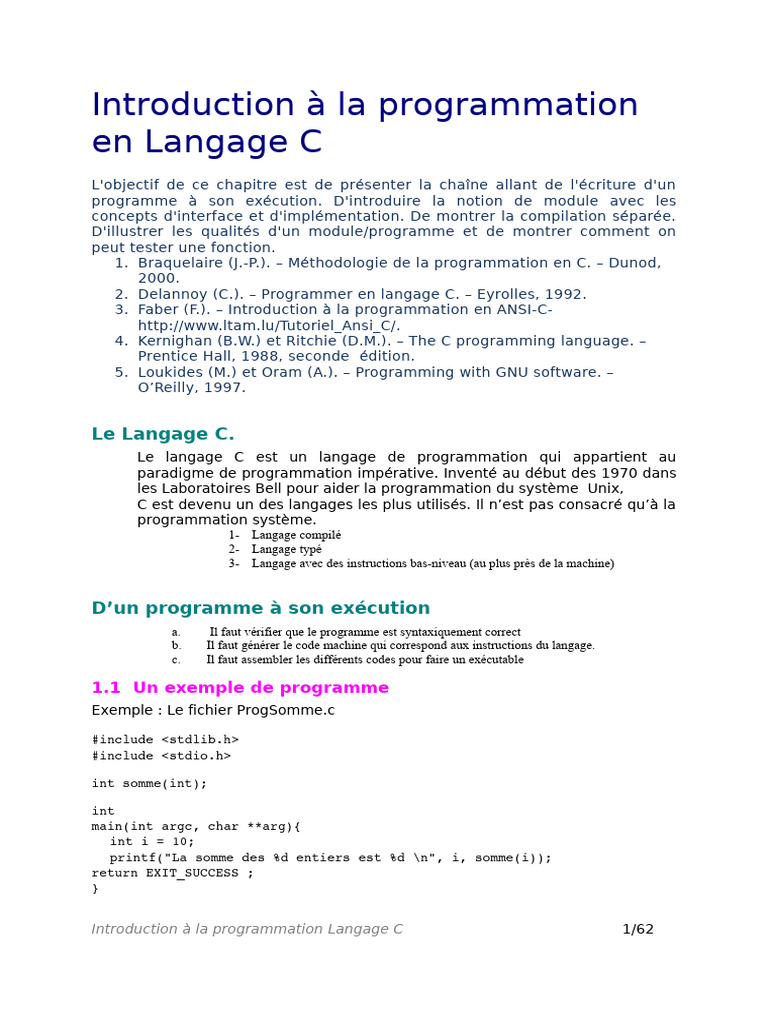 Introduction à la programmation en C | PDF | Pointeur (programmation ...