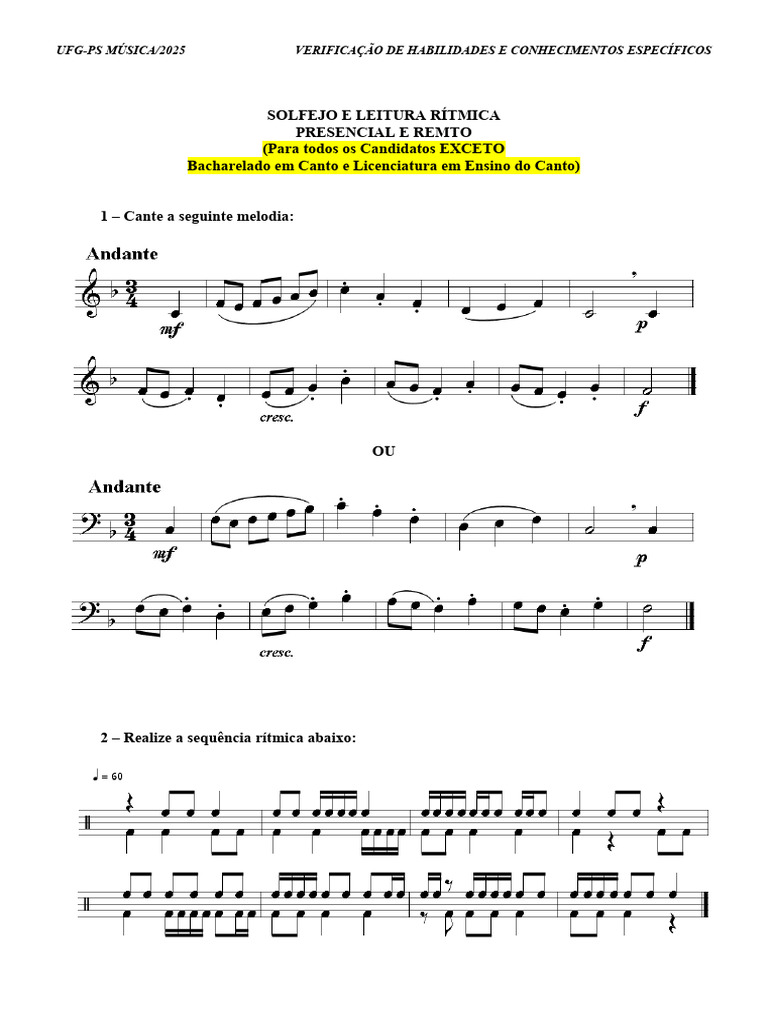 UFG-PS Música 2025: Solfejo e Ritmo | PDF