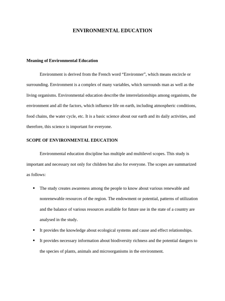 Nature and Scope of Environmental Education | PDF | Natural Environment ...