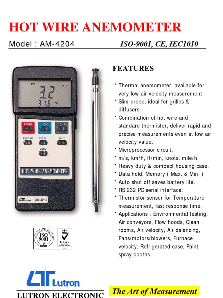Hot Wire Anemometer AM4204 Personal Computers Battery (Electricity)