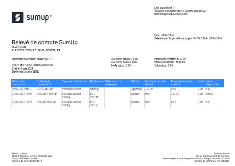 Relevé de compte SumUp - Mai 2023 | PDF | Devises | Forex