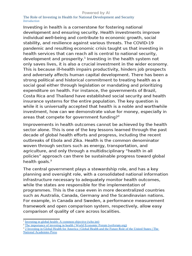 Investing in Health | PDF | Food Security | Economic Growth