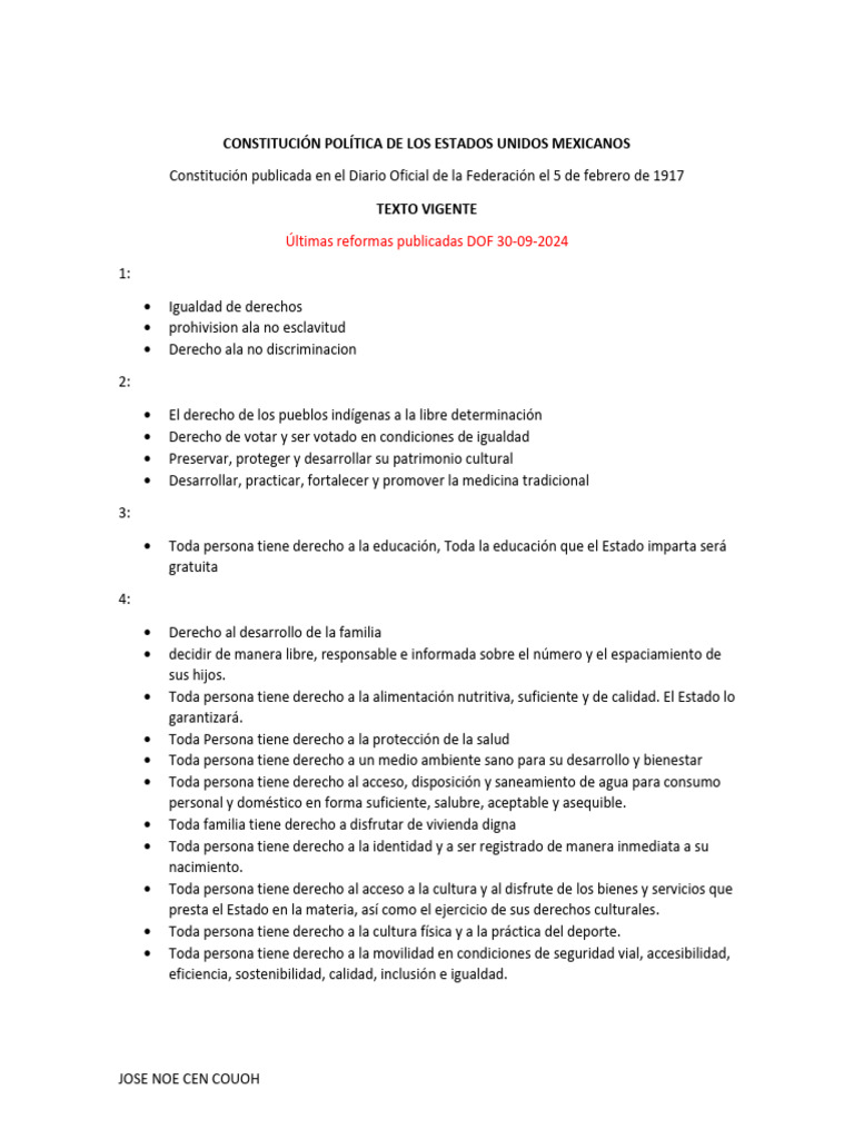 Constitución Política de Los Estados Unidos Mexicanos 1-30 | PDF ...