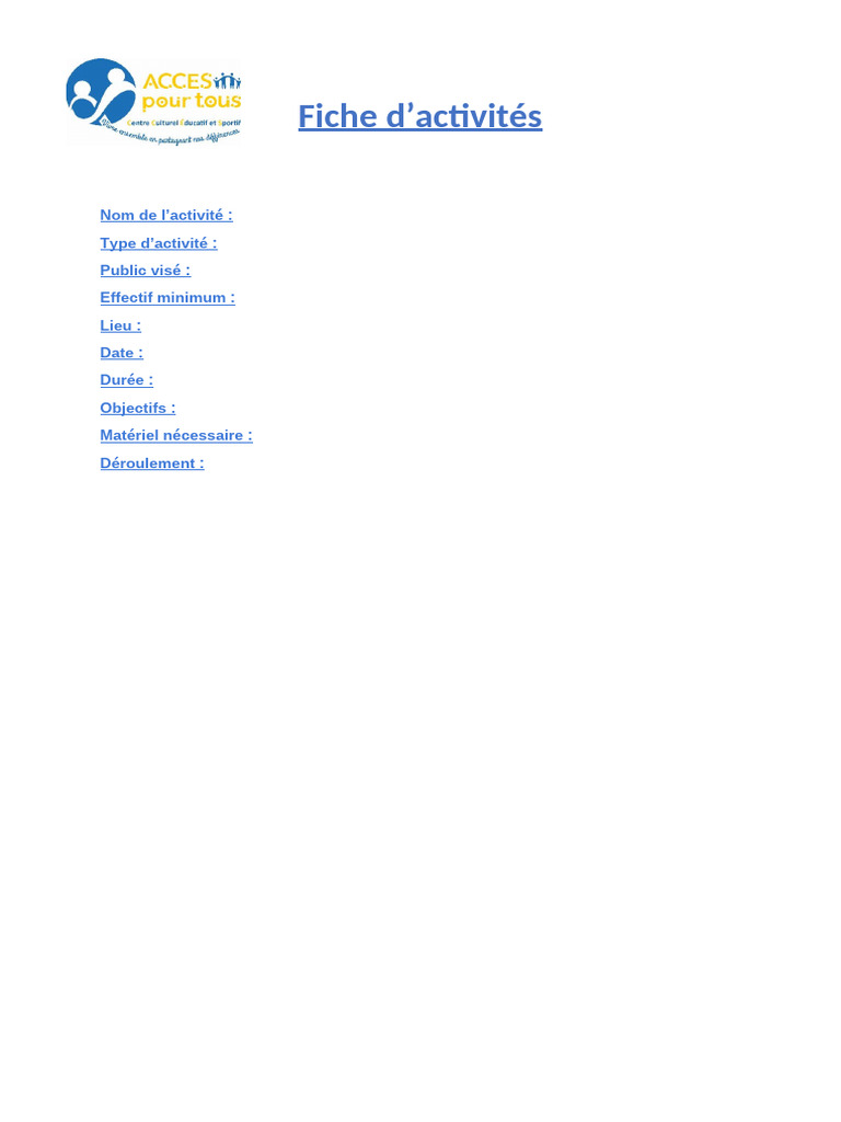 Fiche D'activité Vierge | PDF