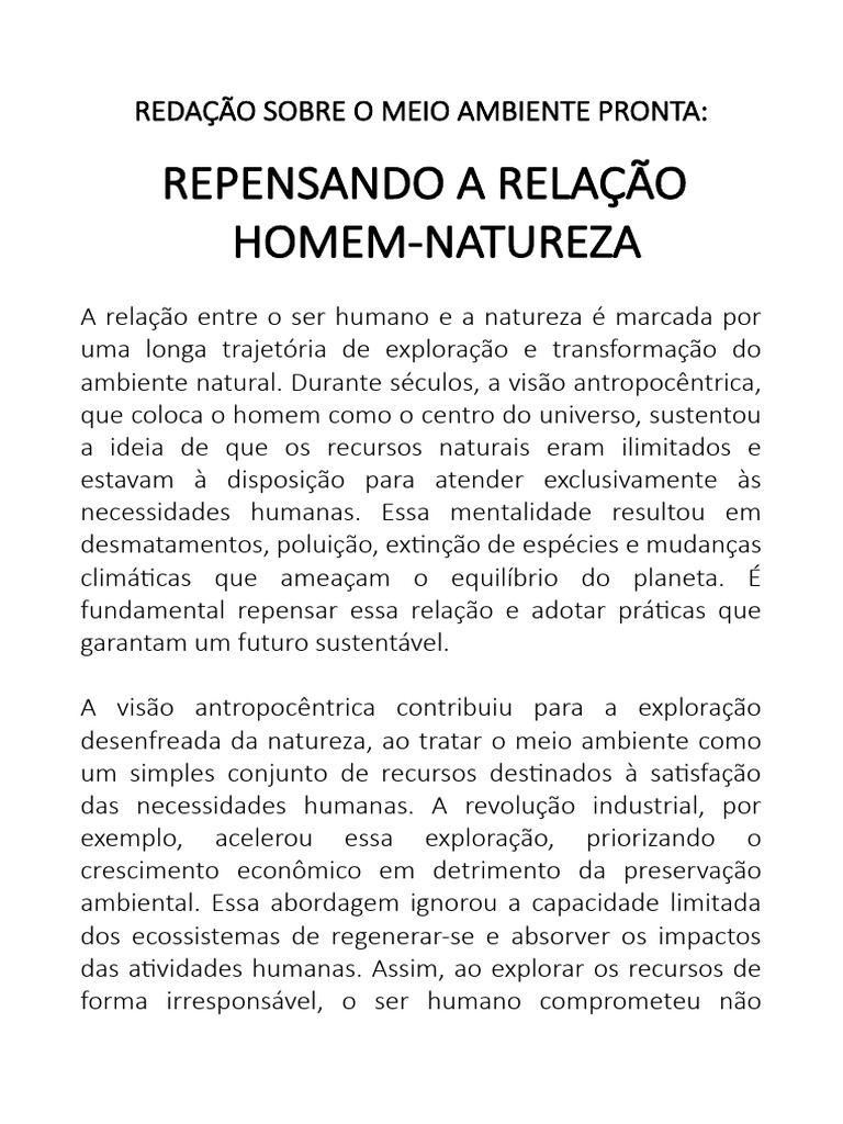 Repensando a Relação Homem-Natureza | PDF | Sustentabilidade | Ambiente ...