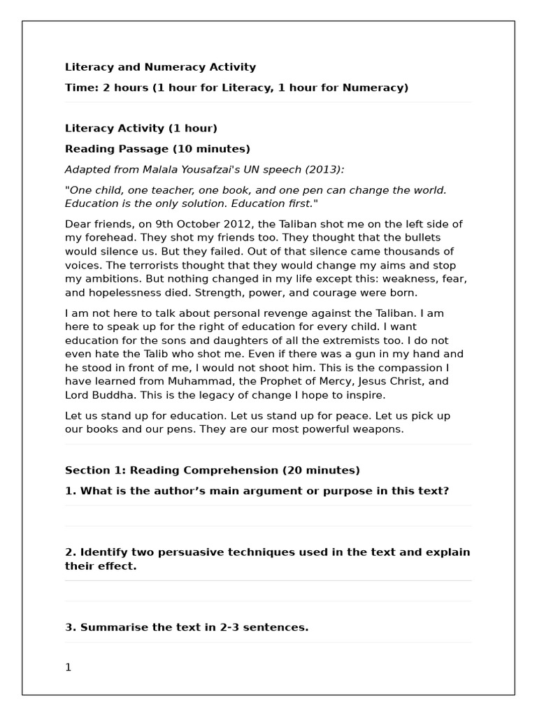 Y11 Literacy and Numeracy Activity | PDF | Length