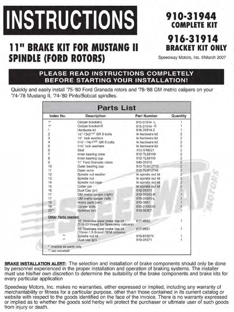 Front Disc Brake Installation Instructions | PDF