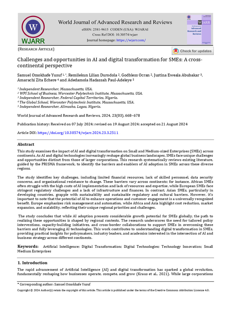 WJARR 2024 2511 PDF Artificial Intelligence Intelligence AI 