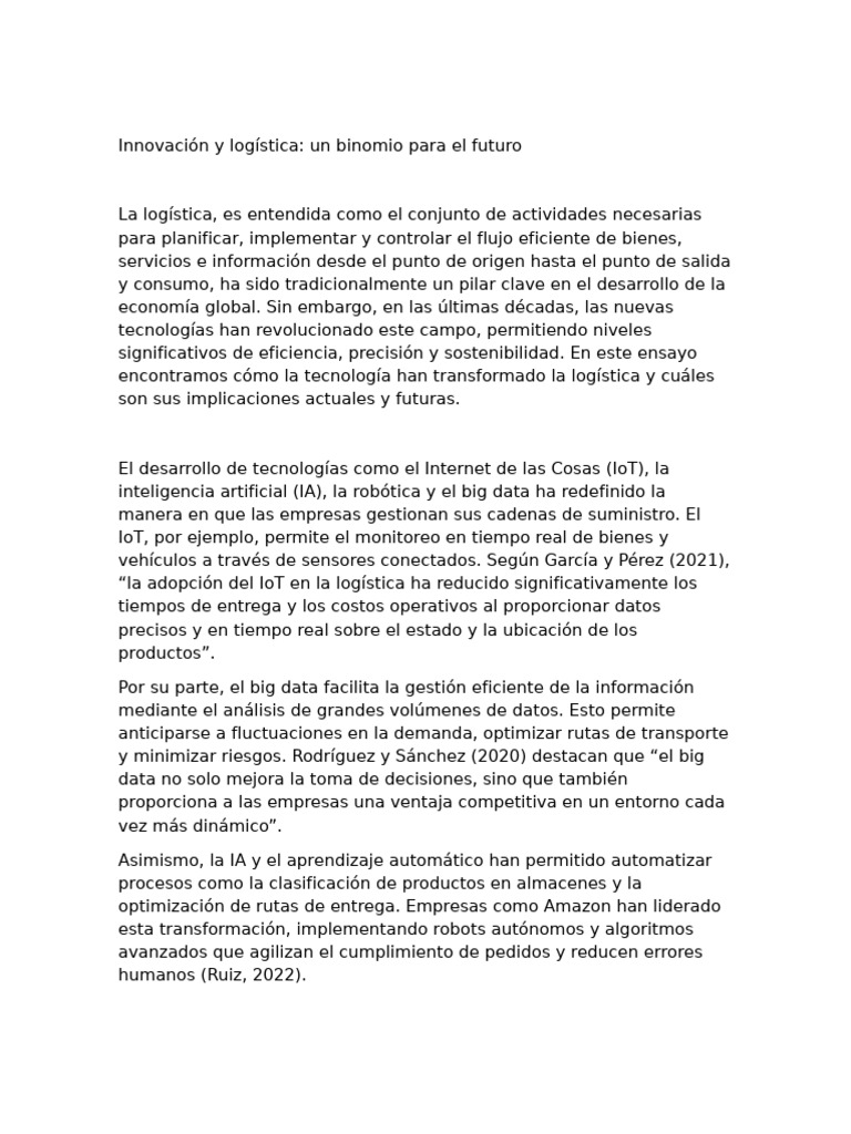 Ensayo | PDF | Internet de las Cosas | Logística