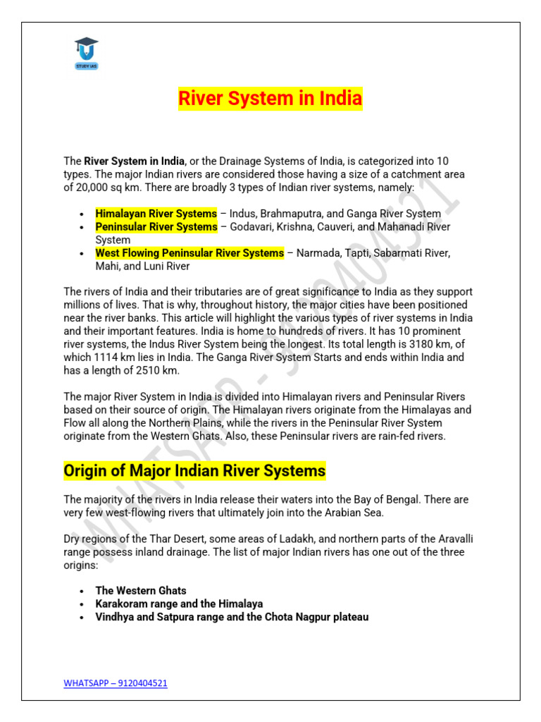 Overview of India's River Systems | PDF | Indus River | Earth Sciences