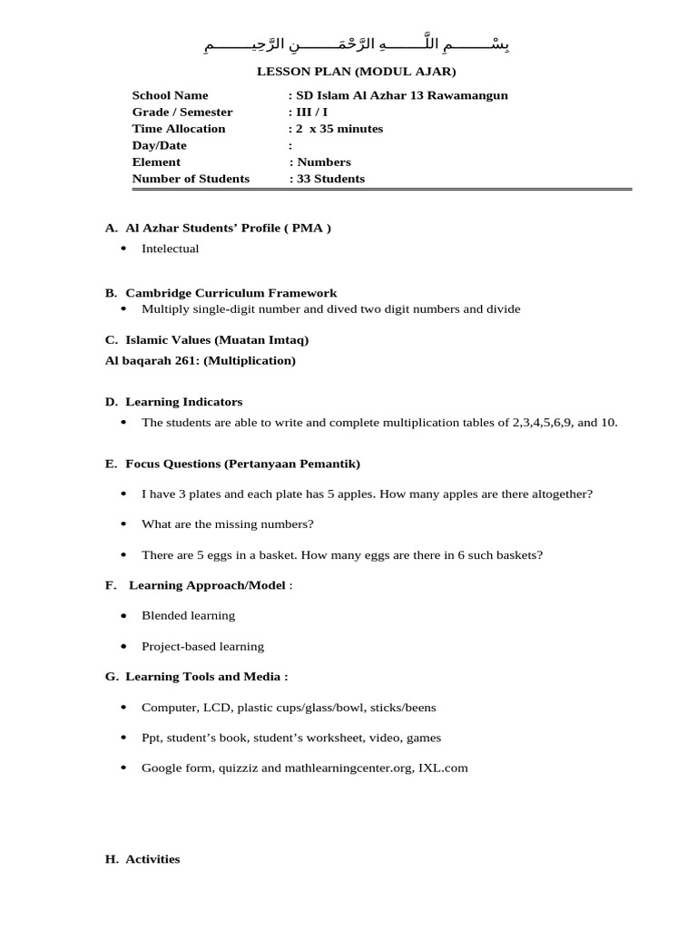 Grade 3 Multiplication Lesson Plan | PDF | Learning | Behavior Modification