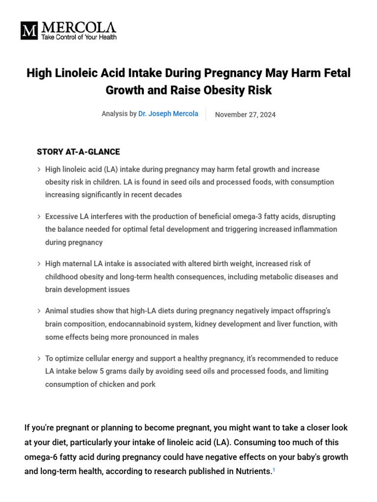 Linoleic Acid Pregnancy PDF | PDF | Fat | Omega 3 Fatty Acid