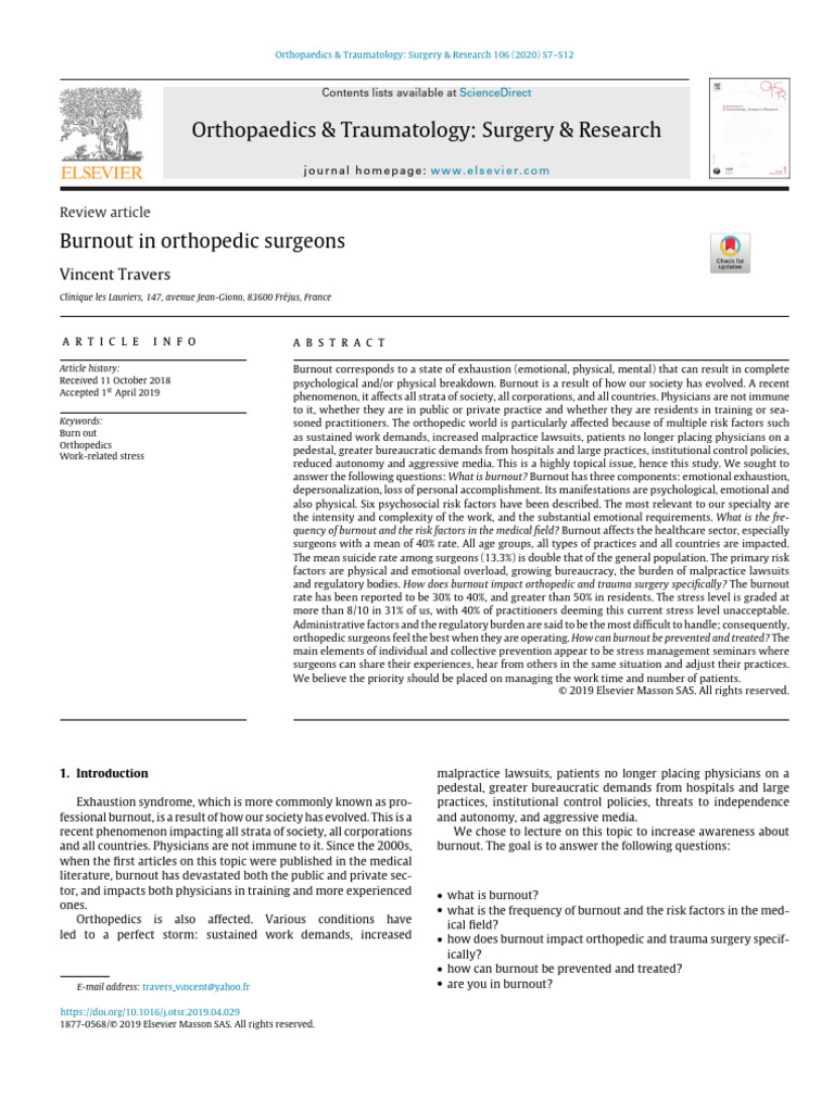 Burnout in Orthopedic Surgeons | PDF | Occupational Burnout | Stress ...
