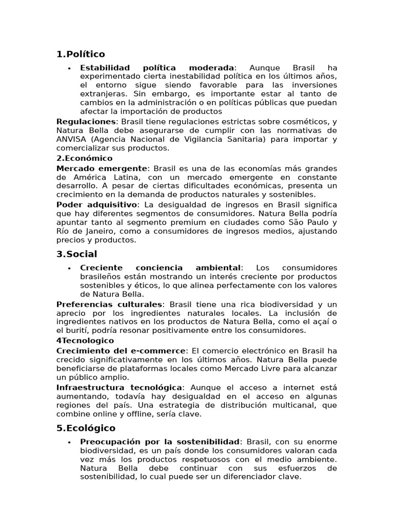 Análisis PESTEL para Natura Bella en Brasil | PDF | Brasil ...
