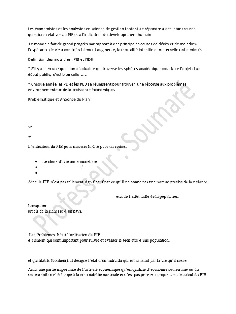 Limites du PIB et de l'IDH en économie | PDF | Produit intérieur brut ...