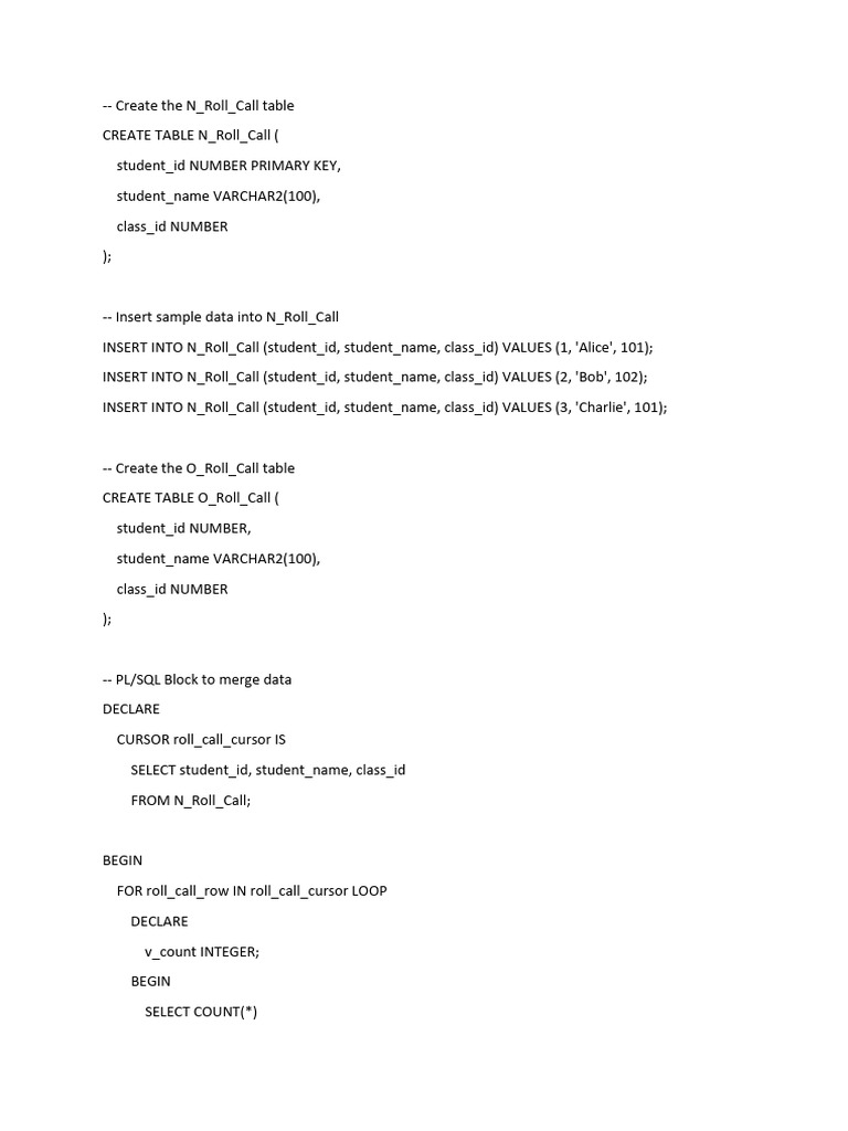 SQL Roll Call Table Creation and Merge | PDF