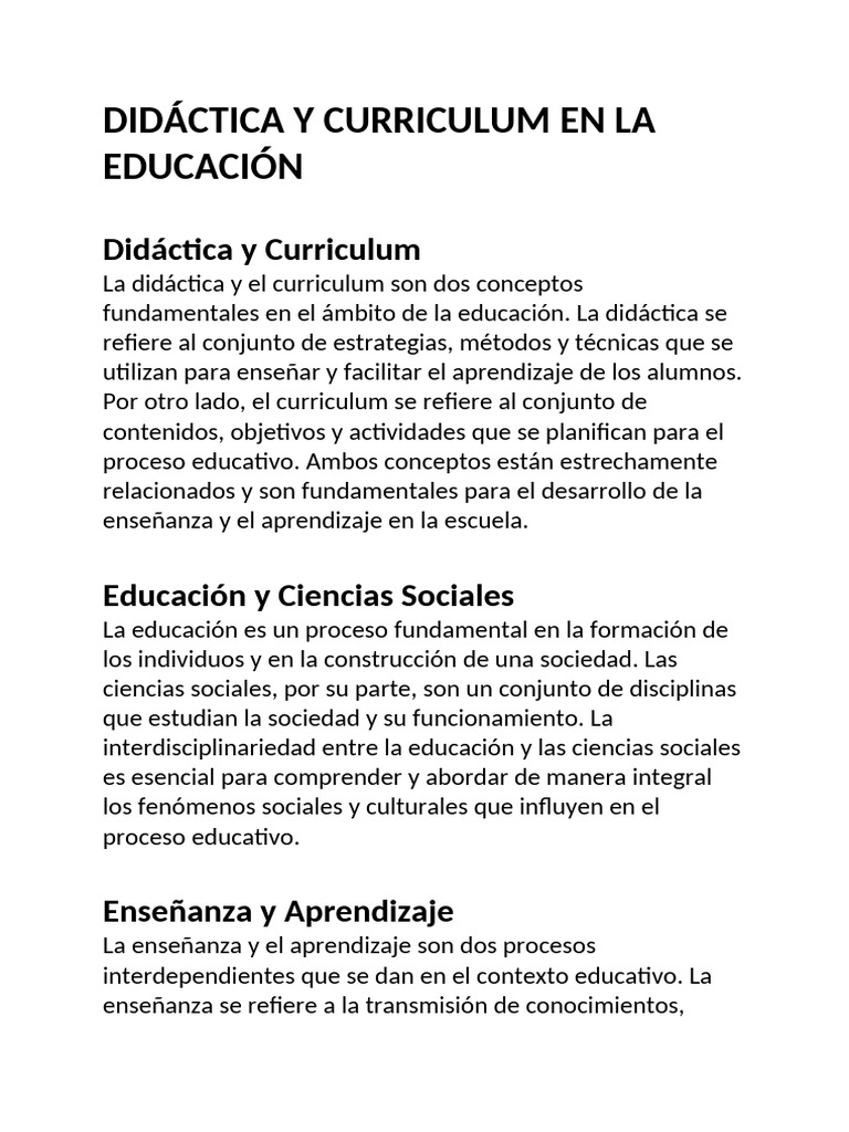 Didáctica y Curriculum en La Educación | PDF | Enseñando | Plan de estudios