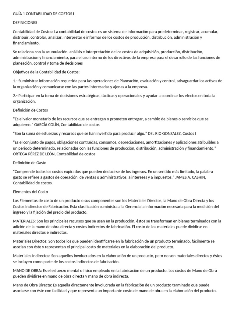 Guía de Contabilidad de Costos I | PDF | Contabilidad de costos | Costo