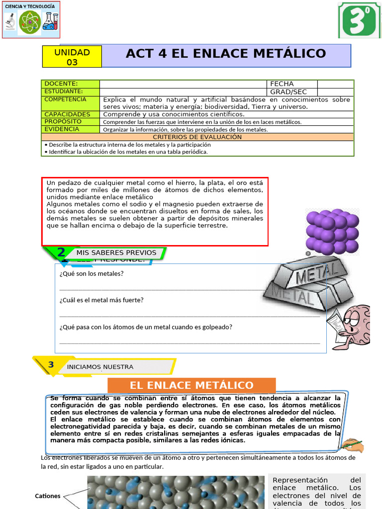 Enlace Metálico: Estructura y Propiedades | PDF | Rieles | Enlace químico