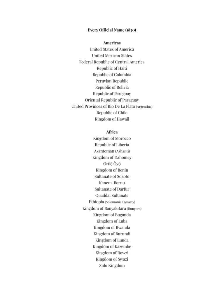 Official Names 1830 | PDF | Monarchy