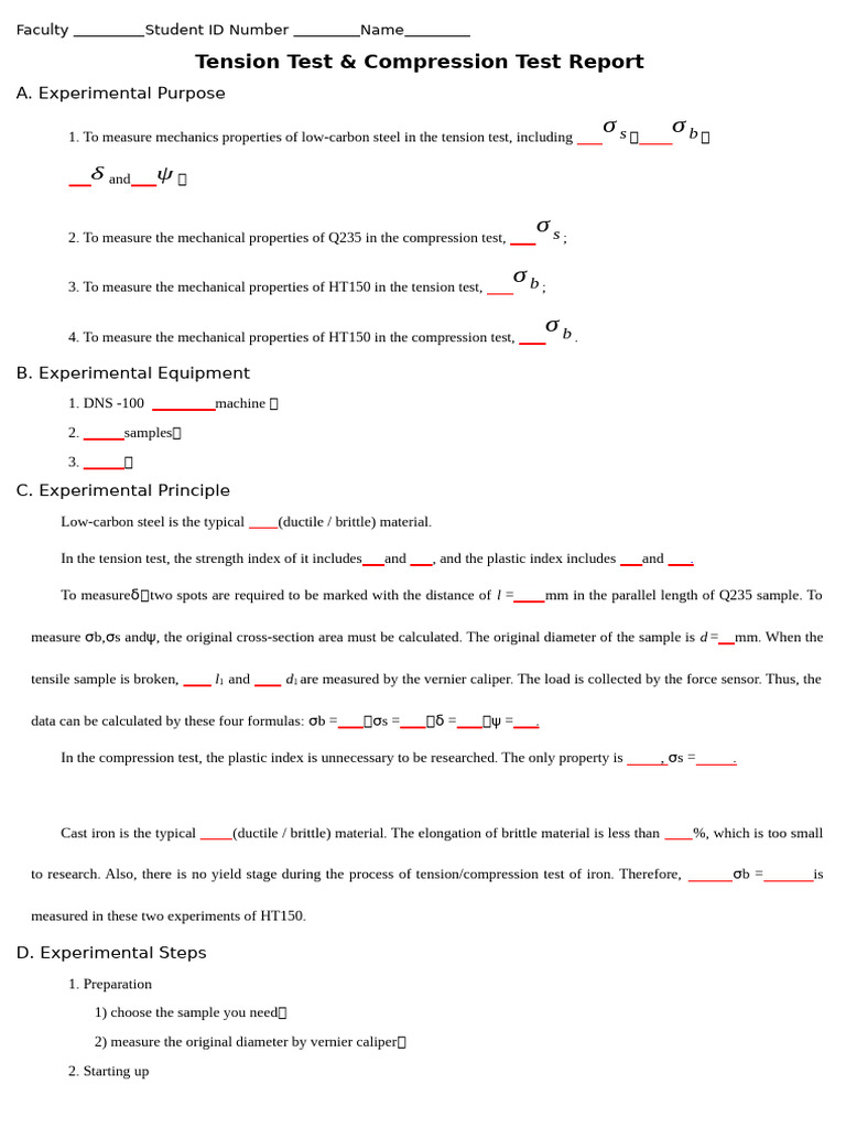 Experimental Report Template - Tension&Compression | PDF | Ductility ...