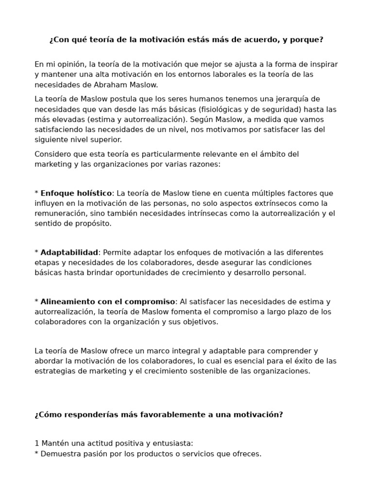Con Qué Teoría de La Motivación Estás Más de Acuerdo, y Porque | PDF ...