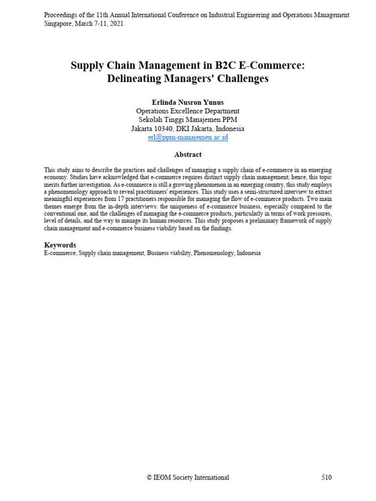 Supply Chain Management in B2C E-Commerce | PDF | E Commerce | Logistics