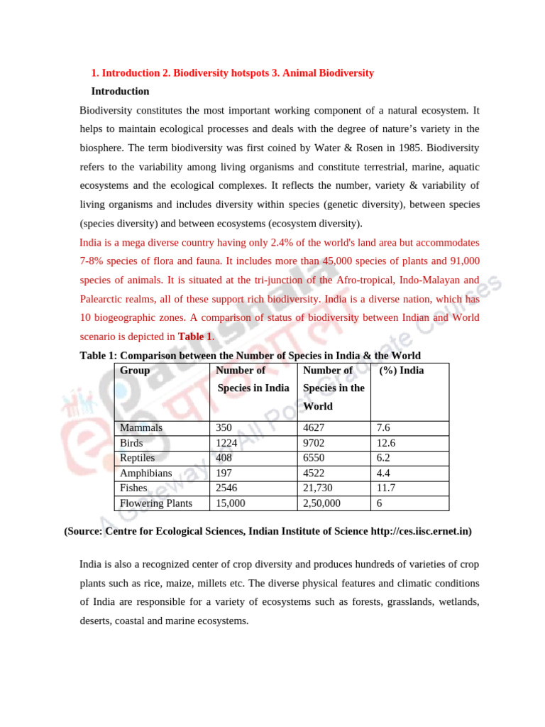 Current Status of Biodiversity in India | PDF | Endangered Species ...
