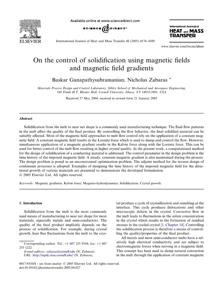 Magnetic Field Control in Solidiﬁcation | PDF | Magnetic Field | Force