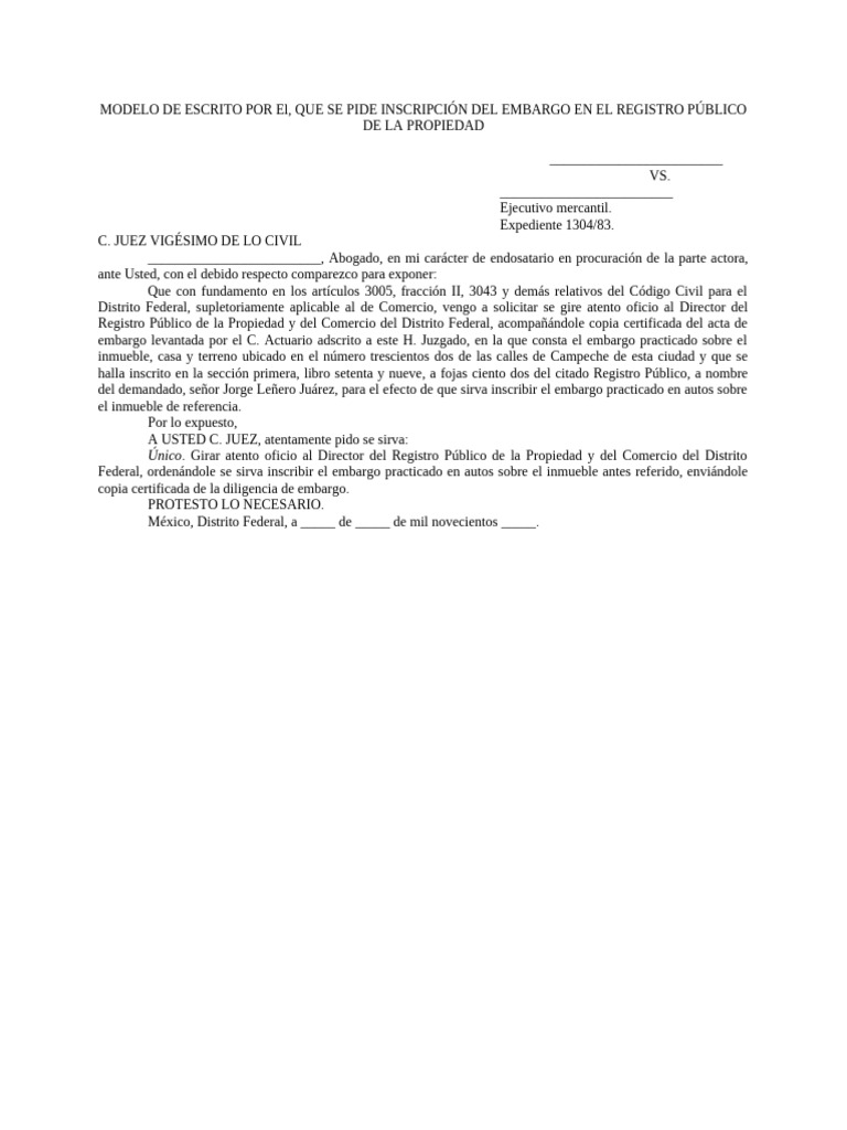 Solicitud de Inscripción de Embargo | PDF