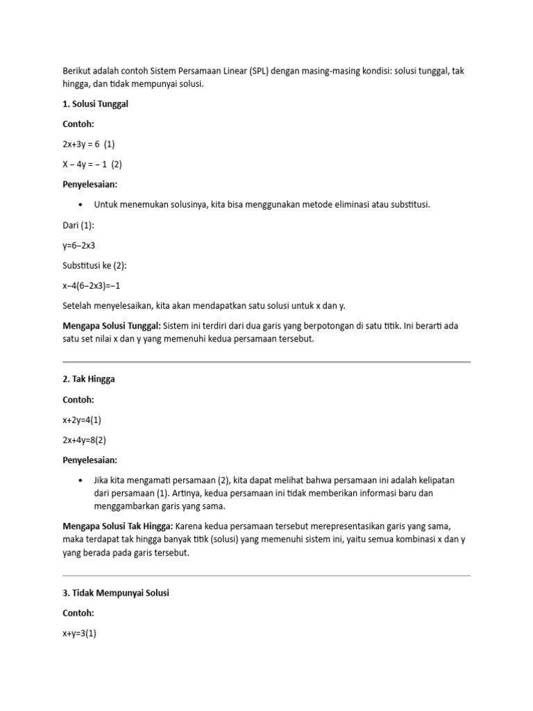 Contoh Sistem Persamaan Linear SPL | PDF
