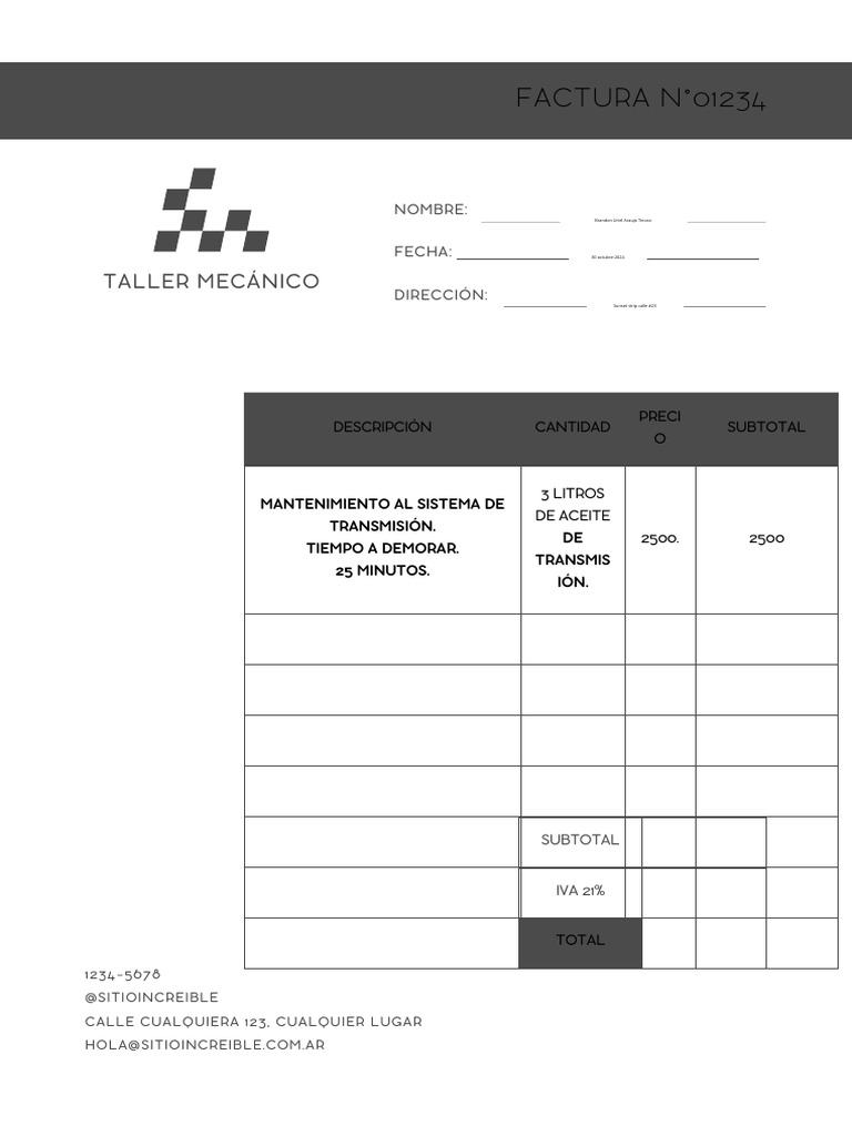 Factura Taller Mecánico Simple Gris - 20241030 - 223032 - 0000 | PDF