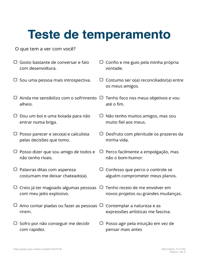 Teste de Temperamento Pessoal | PDF