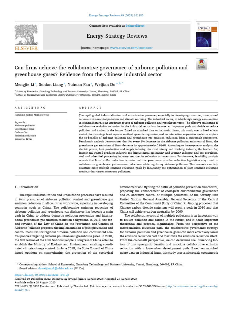 Can Firms Achieve The Collaborative Governance of Airborne Pollution ...