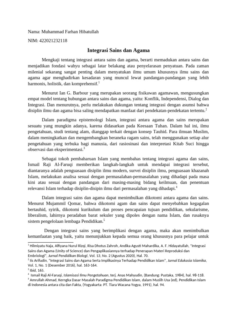 Integrasi Sains dan Agama dalam Pendidikan | PDF