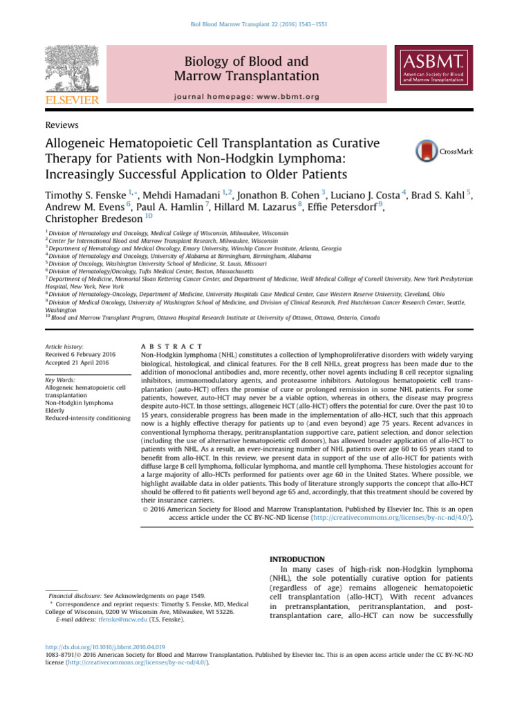 Allogeneic Hematopoietic Cell Transplantation As C | PDF ...