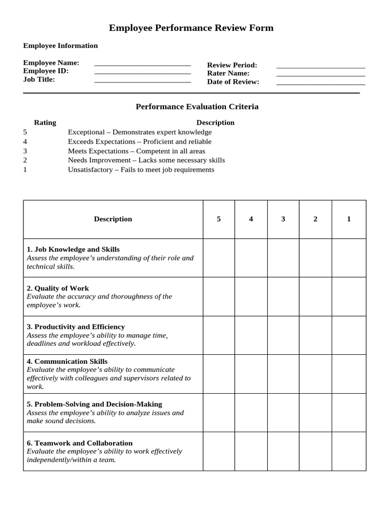 Employee Performance Review Form | PDF