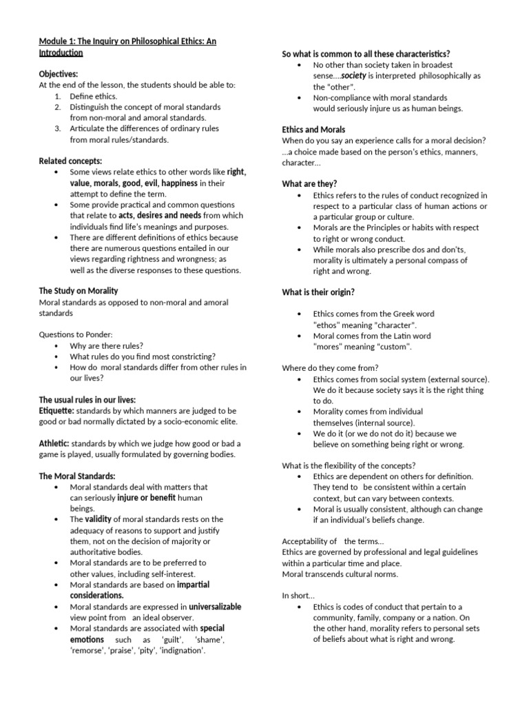 Ethics Midterms With Finals Reviewer Module 1 6 | PDF | Courage | Morality