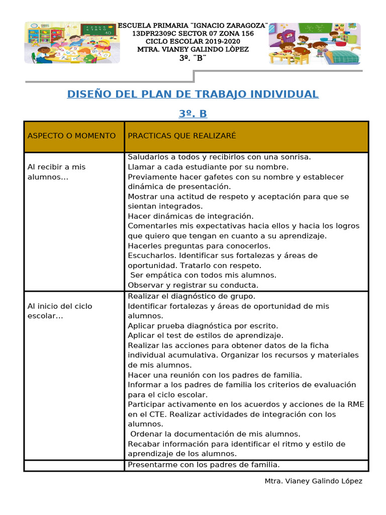 Plan de Trabajo Inicial 3º B 2019-2020 | PDF | Aprendizaje | Evaluación
