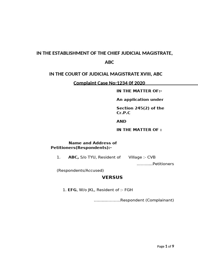 Discharge Petition Under Section 245(2) CrPC | PDF | Magistrate ...