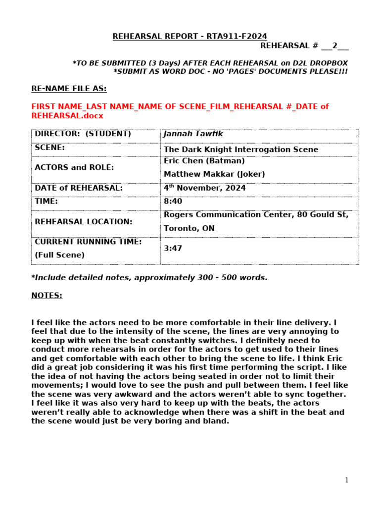 Rehearsal Report - Rta911-F2024 | PDF