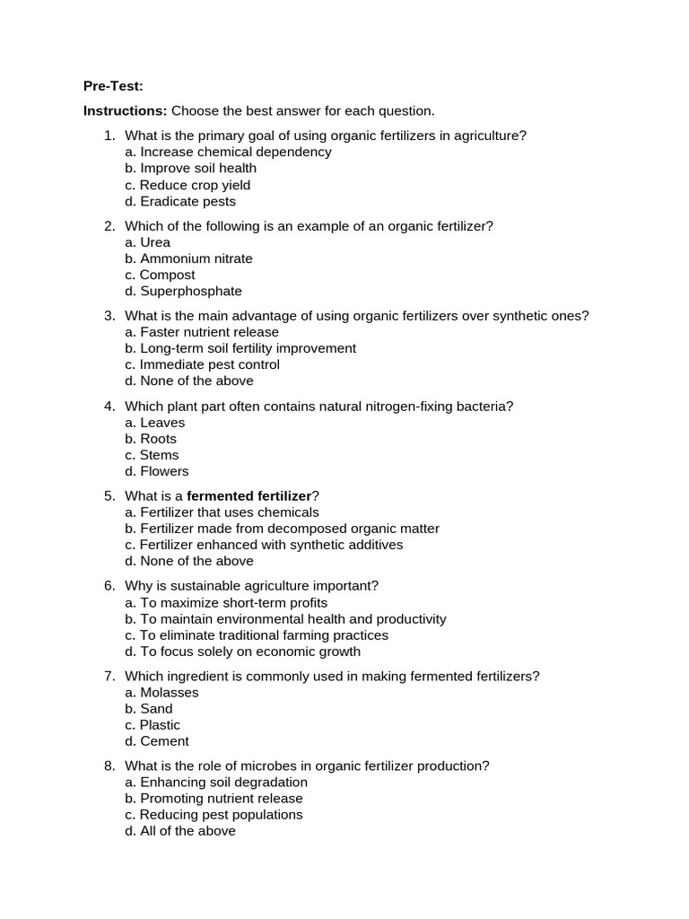Pre Post Test For Webinar ORGANIC AGRI | PDF | Fertilizer | Soil