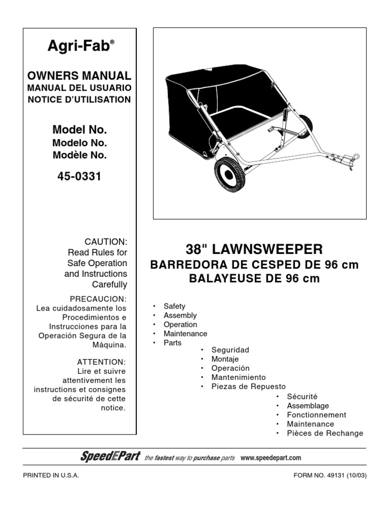 Agri Fab 38 Lawn Sweeper Manual Roue Vis de fixation