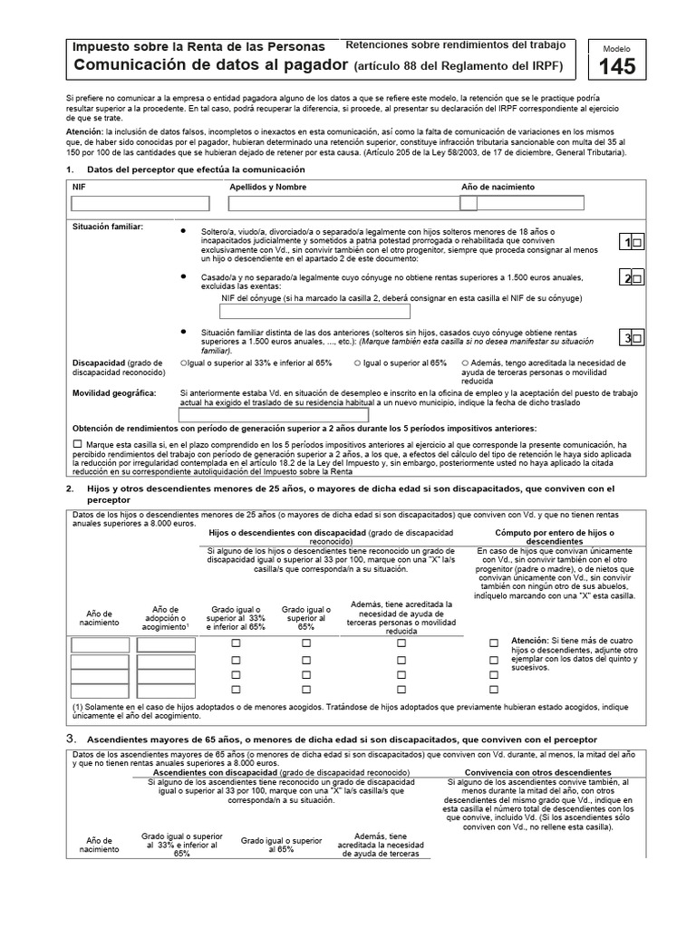 Comunicación de Datos para Retenciones IRPF | PDF | Invalidez | Impuestos