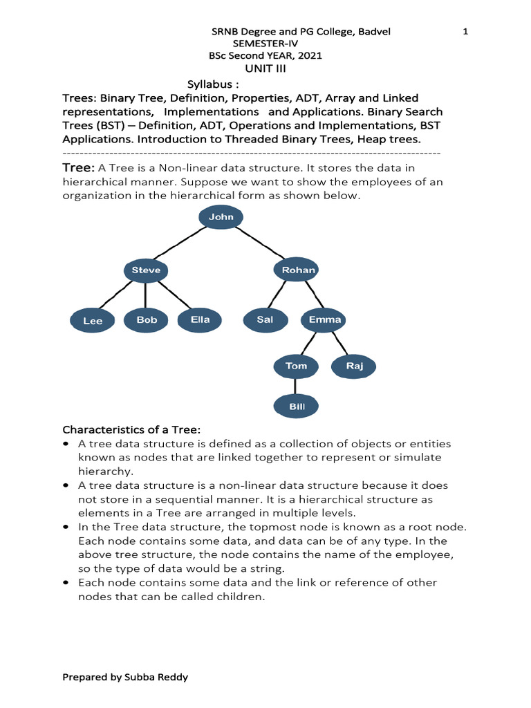 2310DataStructures Unit III Trees | PDF | Algorithms And Data ...