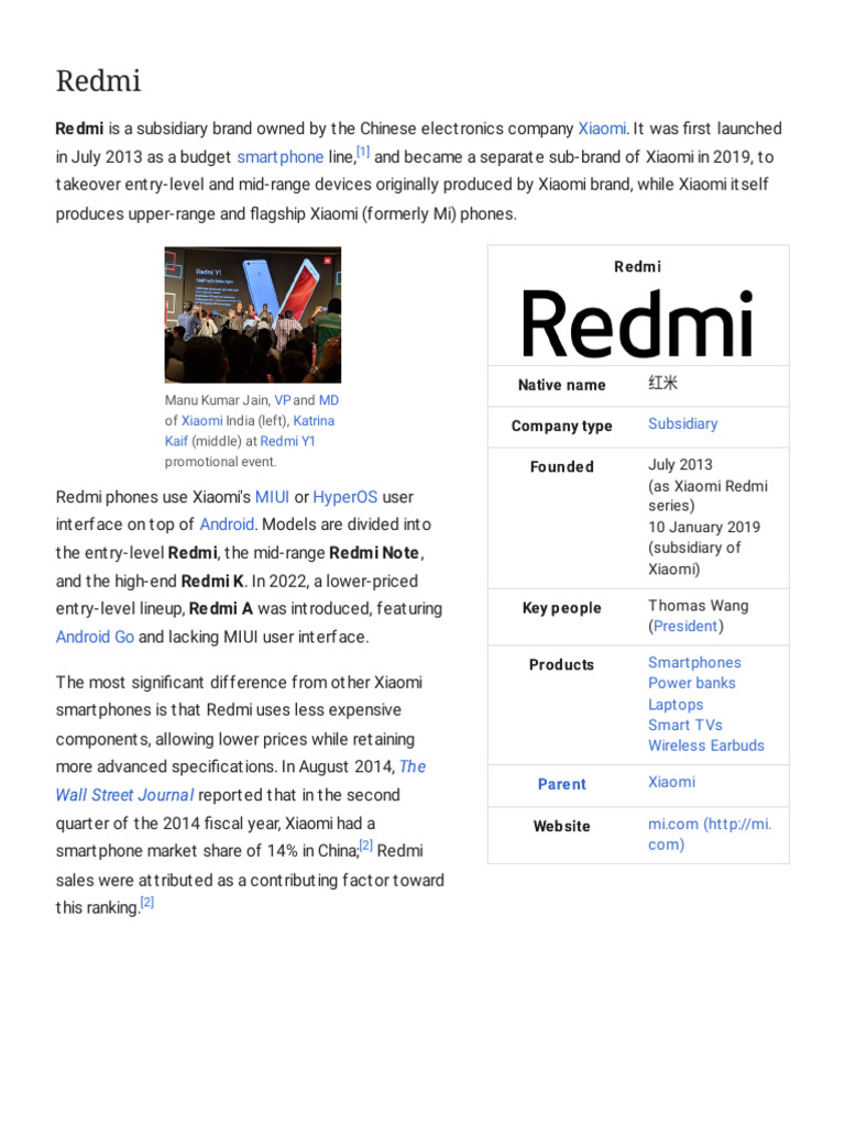 Redmi - Wikipedia | PDF | Personal Digital Assistant | Film And Video ...