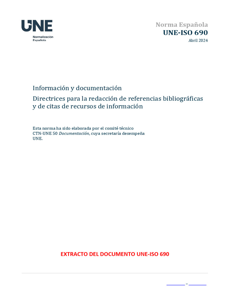 Directrices UNE-ISO 690:2024 | PDF | Citación | Ciencias de la Información