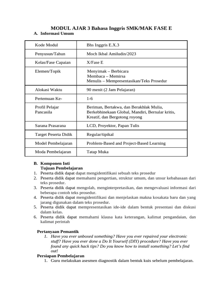 Modul Ajar English Smk X Unit 3 Pdf