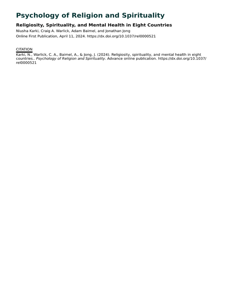 Religiosity and Spirituality in 8 Countries | PDF | Psychology ...
